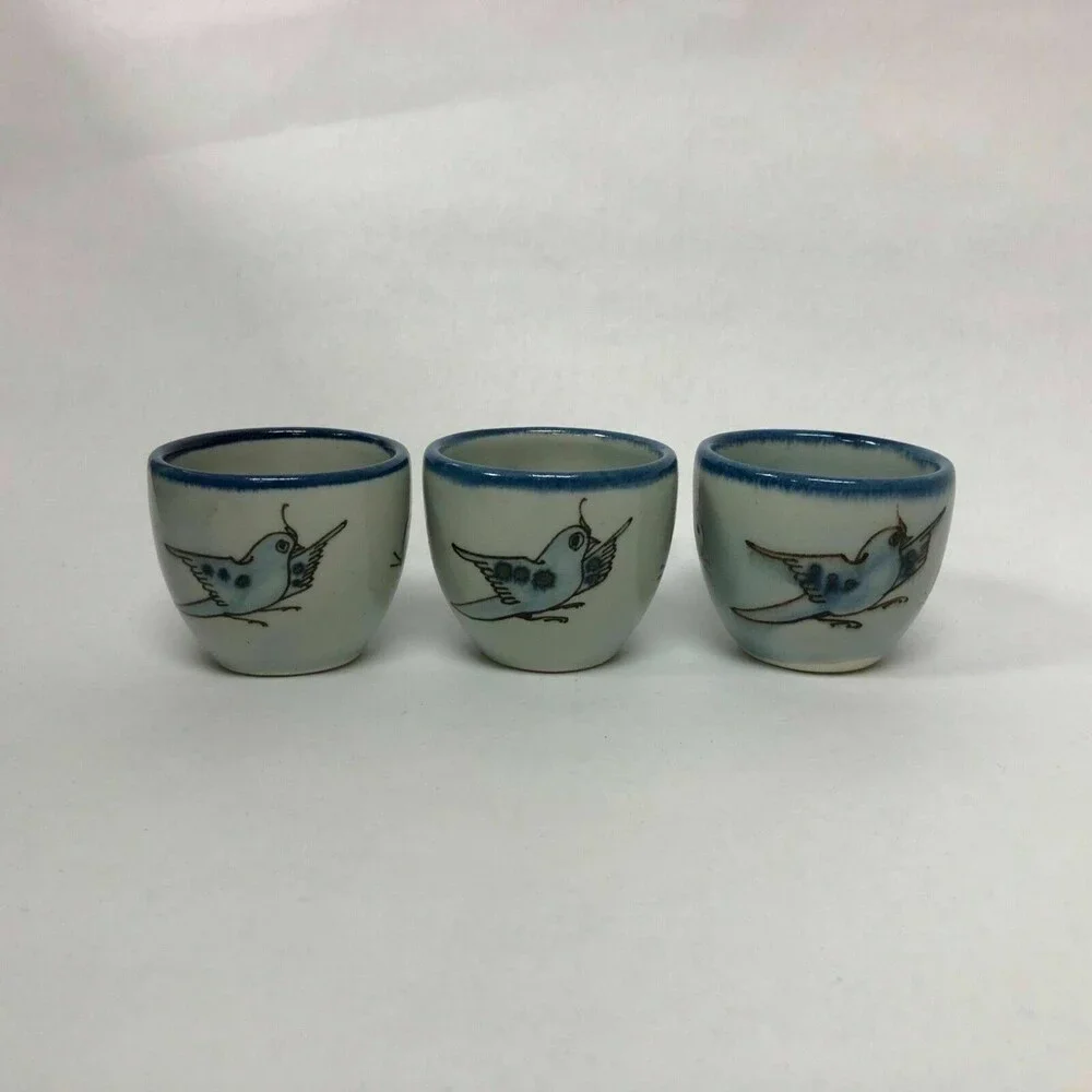 TM Mexico Bird Butterfly Blue Lot of‎ 3 Small Cups 2